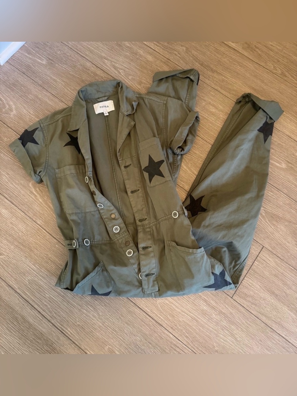 Pistola Olive Green Star-Print Utility Jumpsuit Free People - Picture 2 of 4